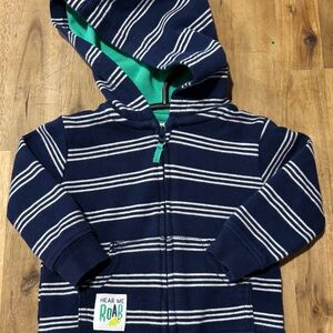 Navy Striped Hoodie with Green Accents